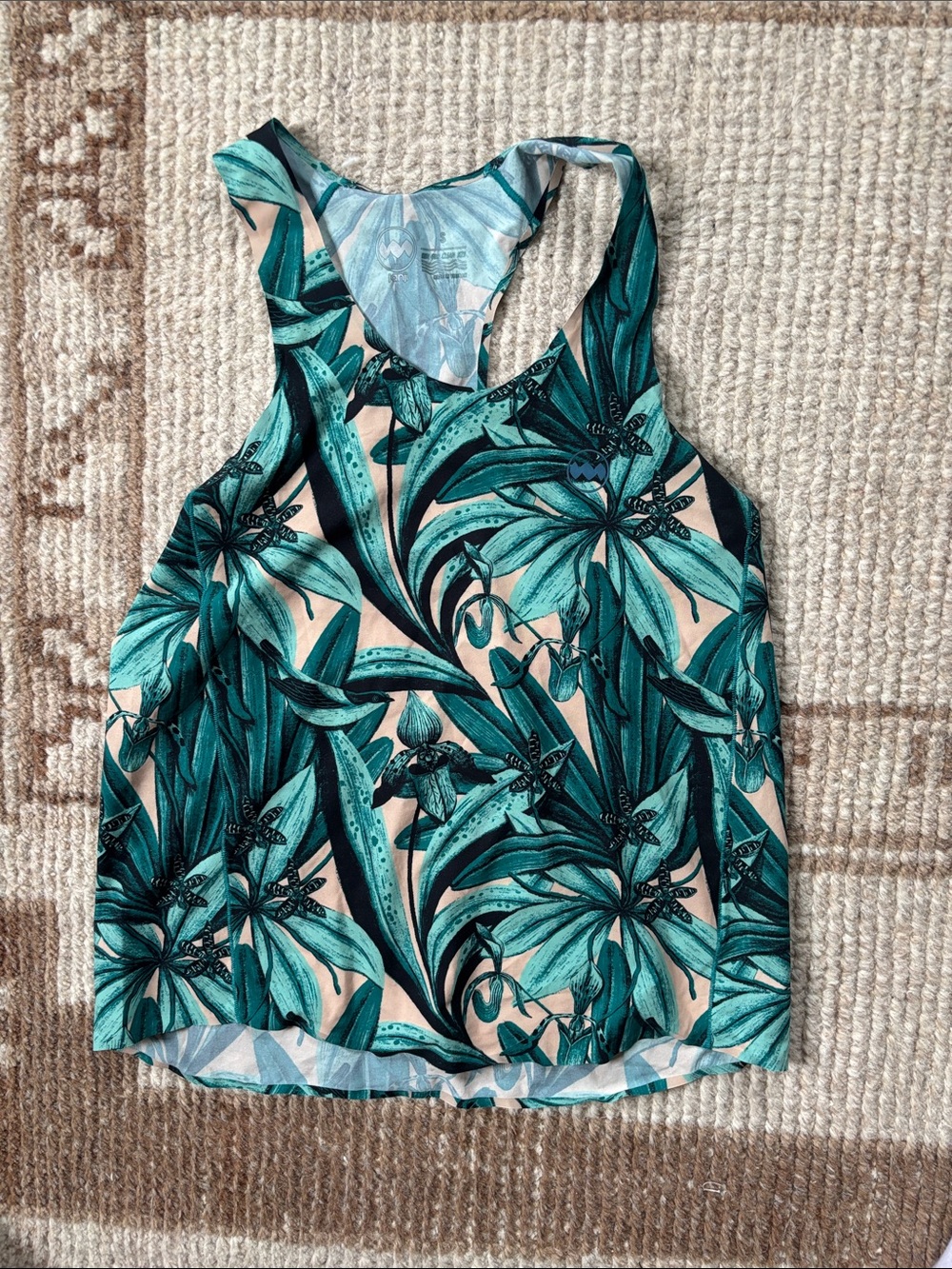 Janji Teal Floral Racerback Tank on Cream Base